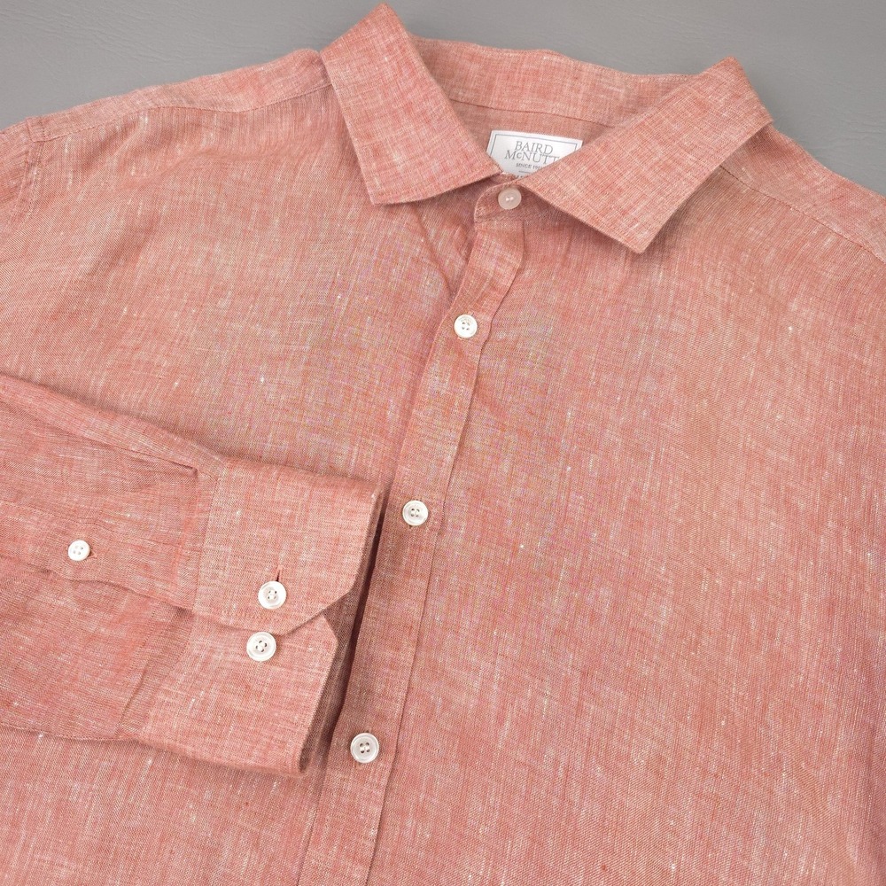 Baird Mcnutt Linen Shirt Mens 3XLT Orange Long Sleeve Button Up Casual Summer